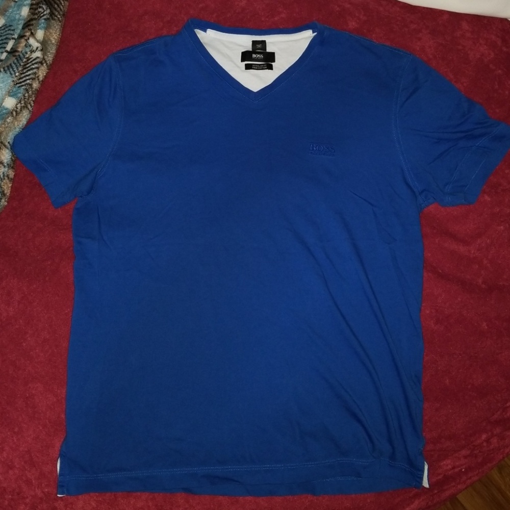 Hugo Boss blue v-neck tshirt.